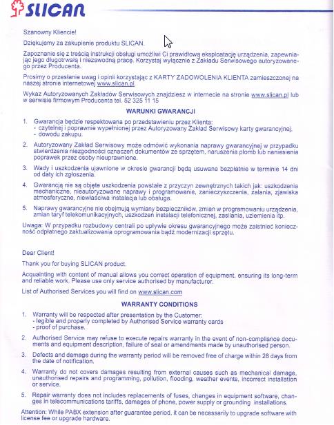 Warunki gwarancji firmy SLICAN